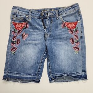 Vigoss Women's Blue Denim Shorts with Floral Embroidery